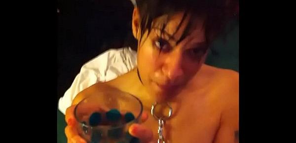  Latina Girlfriend drinks piss from cup